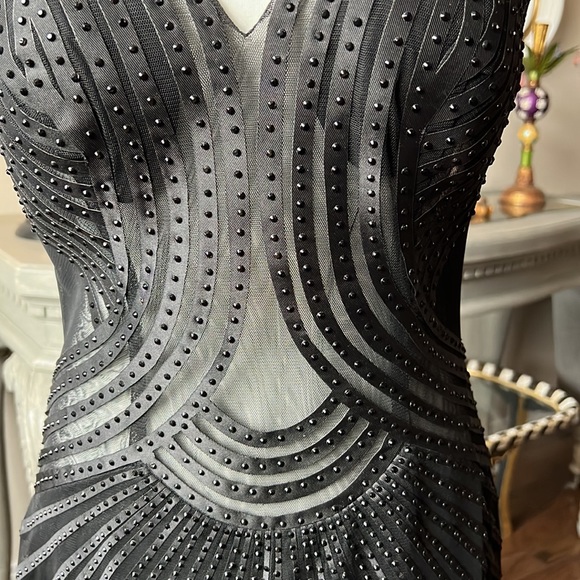 Alberto Makali Black Mesh, Ribbon and Crystal Studded Gown - Picture 4 of 13